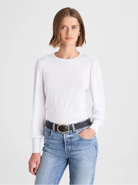 Madewell Smocked Long Sleeve Top in Soft Slub